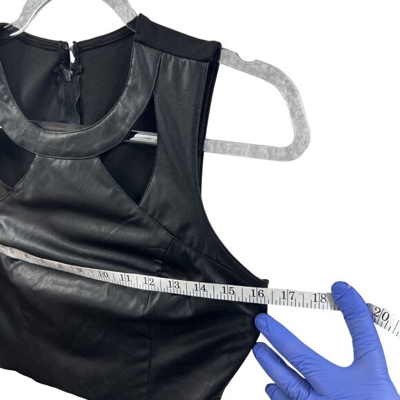 Black M Vegan Leather Cutout Floral Chiffon Maxi Sleeveless Dress Feminine Edgy - Picture 13 of 15